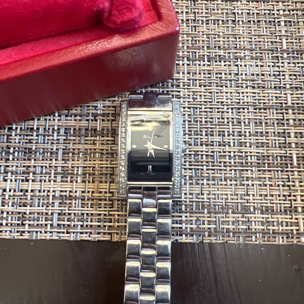 Bulova Black Dial Silver Bracelet Watch